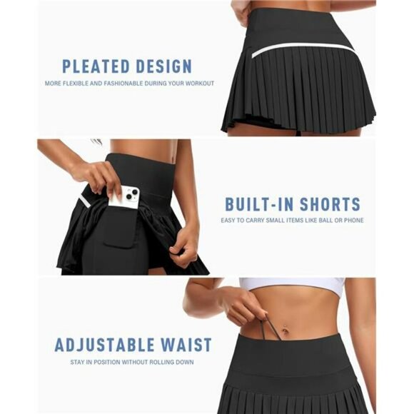 High Waisted Pleated Tennis Skirt with Shorts Workout Golf Skort with Pockets - Picture 3 of 6